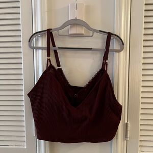 EUC Aerie Burgundy Ribbed Lace Layered Bralette XXL